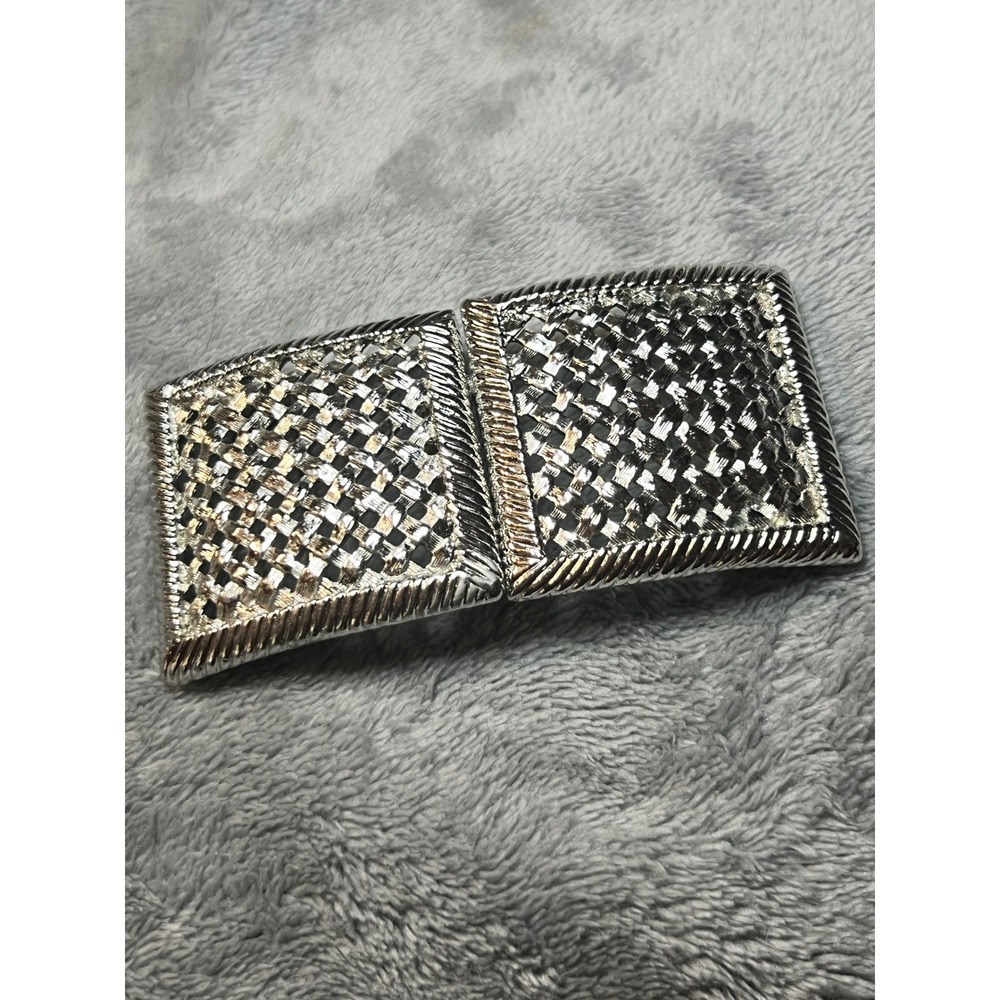 Paquette Silver Tone Textured Belt Buckle Geometric Rectangle 1.25 Inch Belt